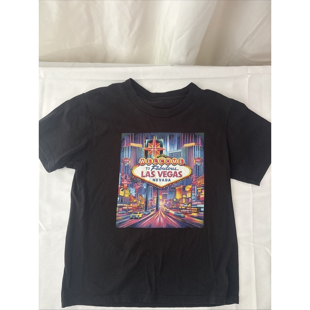 Nevada Las Vegas Welcome Sign Graphic T-Shirt Black Kids Size Small
